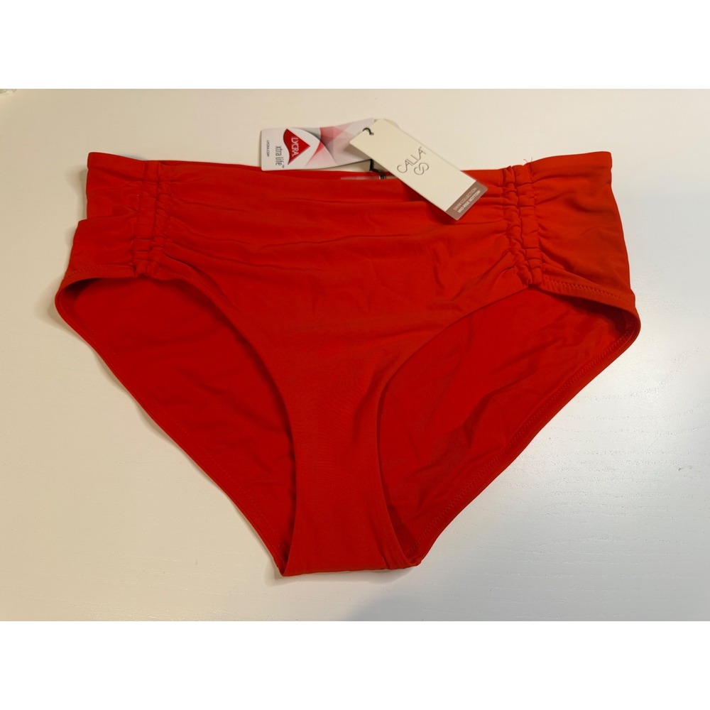 CALIA Women Red Mid-Rise Ruched Bikini Swim Bottoms NWT WSA34401SP25 Size L